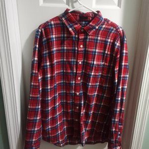 EUC J crew red slim flannel size L